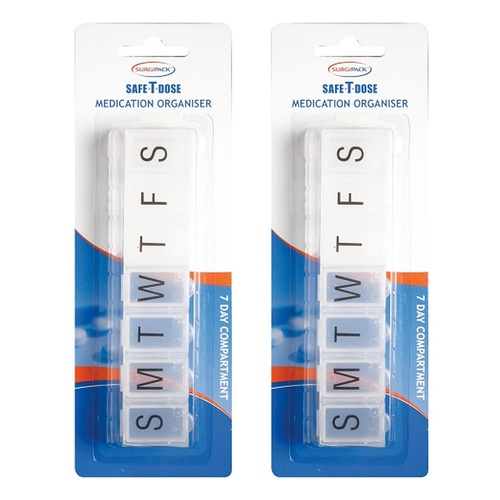 SurgiPack Safe-T-Dose 7 Day 1 Compartment Pill Organiser Pack of 2