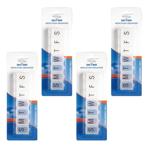 SurgiPack Safe-T-Dose 7 Day 1 Compartment Pill Organiser Pack of 4