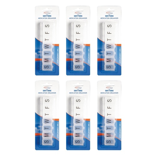 SurgiPack Safe-T-Dose 7 Day 1 Compartment Pill Organiser Pack of 6