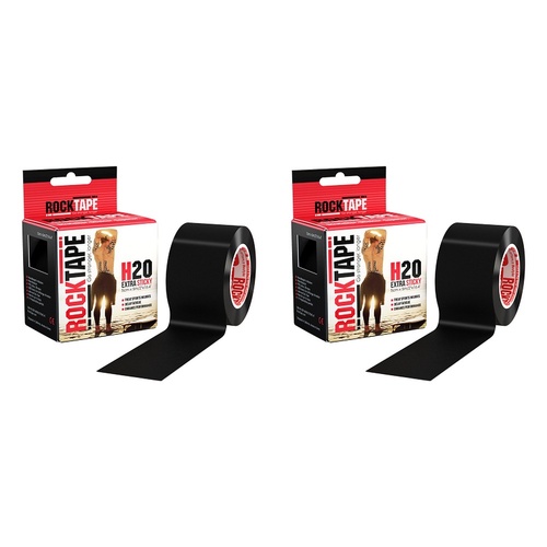 RockTape H2O Extra Sticky Sports Tape Black 5cm x 5m Pack of 2