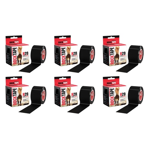 RockTape H2O Extra Sticky Sports Tape Black 5cm x 5m Pack of 6