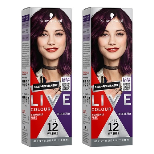 Schwarzkopf LIVE Colour Blueberry Semi-Permanent Hair Colour 75mL Pack of 2