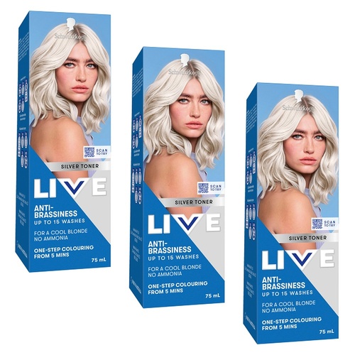 Schwarzkopf LIVE Colour Silver Toner 75mL Pack of 3