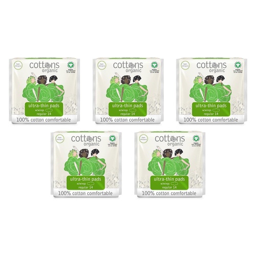 Cottons Ultra Thin Pads Regular 14 Pack x 6 Bundle of 5