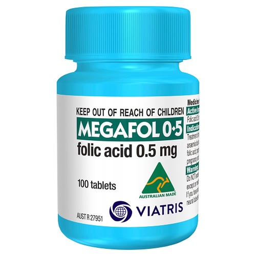 Megafol Folic Acid 0.5mg Tablets, 100 Count Bottle
