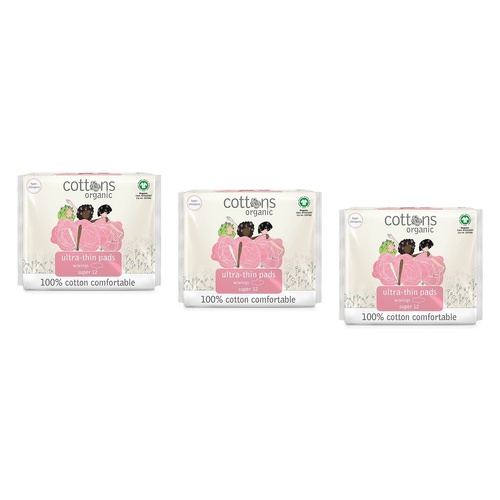 Cottons Ultra Thin Pads Super 12 Pack x 6 Bundle of 3