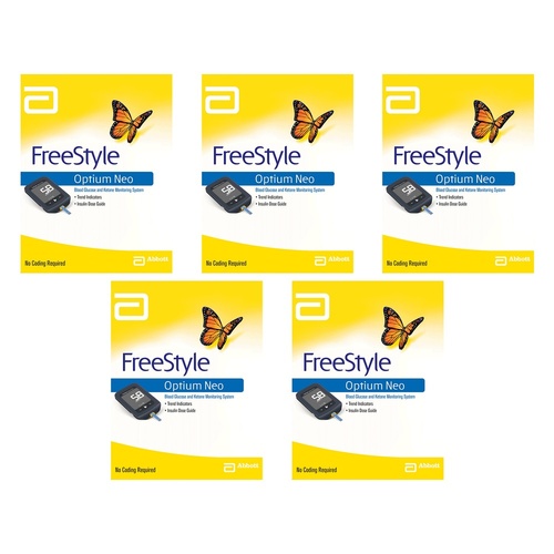 Abbott Freestyle Optium Neo Blood Glucose Ketone Meter Pack of 5