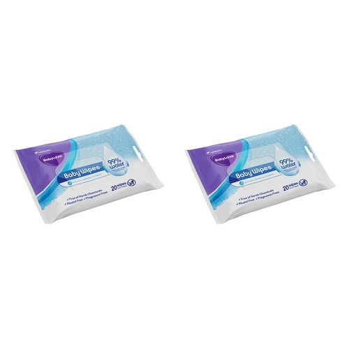 Baby Love Baby Water Wipes 20 Pack Bundle of 2