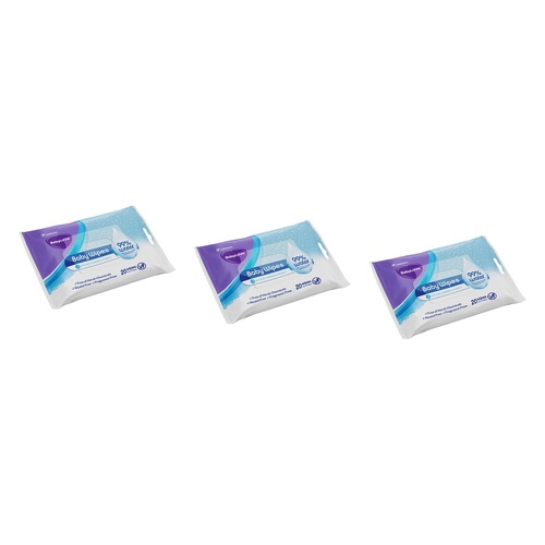 Baby Love Baby Water Wipes 20 Pack Bundle of 3
