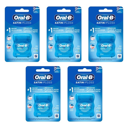 Oral-B Satin Tape Dental Floss Mint 25m Pack of 5