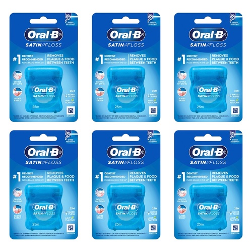 Oral-B Satin Tape Dental Floss Mint 25m Pack of 6