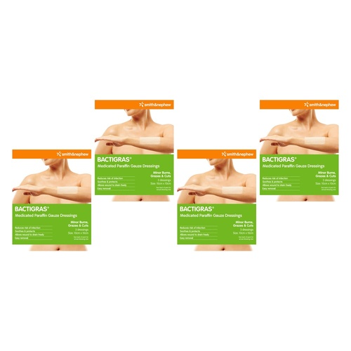 Bactigras Medicated Paraffin Gauze Dressings 10cm x 10cm 3 Pack Bundle of 4