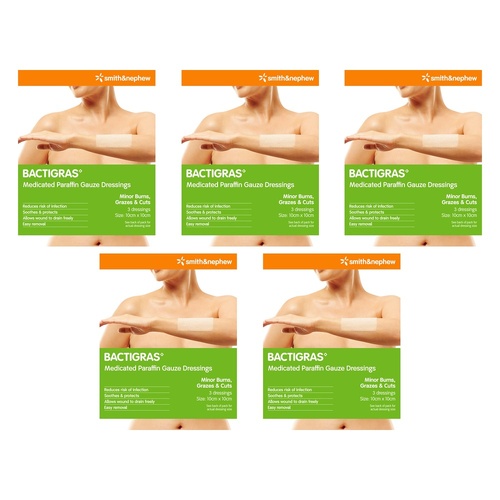 Bactigras Medicated Paraffin Gauze Dressings 10cm x 10cm 3 Pack Bundle of 5