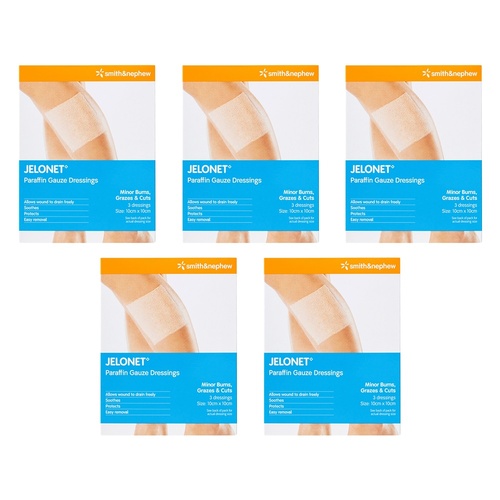 Jelonet Paraffin Gauze Dressing 10cm x 10cm 3 Pack Bundle of 5
