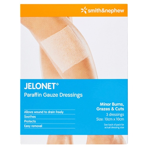 Jelonet Paraffin Gauze Dressing 10cm x 10cm 3 Pack