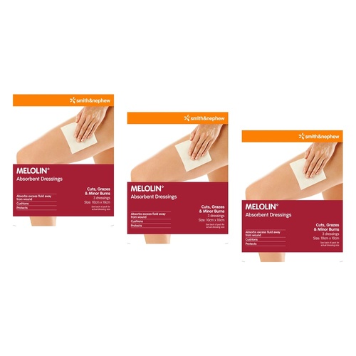 Melolin Low Adherent Wound Dressing 10cm x 10cm 3 Pack Bundle of 3