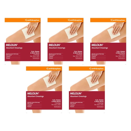 Melolin Low Adherent Wound Dressing 10cm x 10cm 3 Pack Bundle of 5