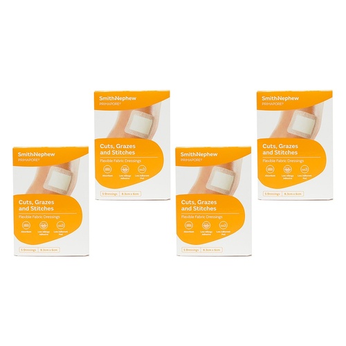 Primapore Flexible Fabric Dressing 8.3cm x 6cm 5 Dressings Pack of 4