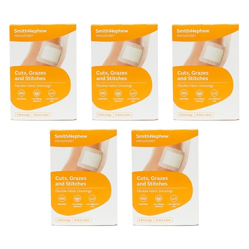 Primapore Flexible Fabric Dressing 8.3cm x 6cm 5 Dressings Pack of 5