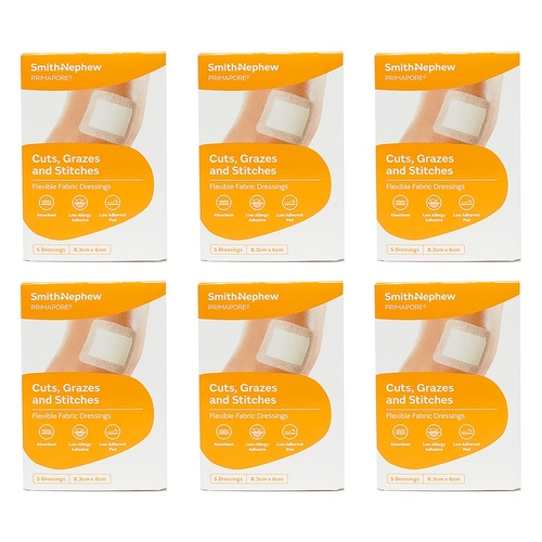Primapore Flexible Fabric Dressing 8.3cm x 6cm 5 Dressings Pack of 6