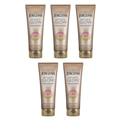 Jergens Natural Glow Daily Moisturiser Fair to Medium 221mL x 5 Bundle of 5