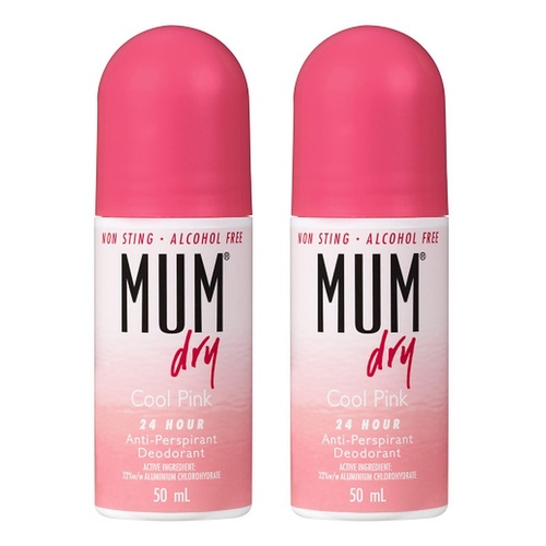 Mum Dry Antiperspirant Roll-On Deodorant Cool Pink 50mL Pack of 2