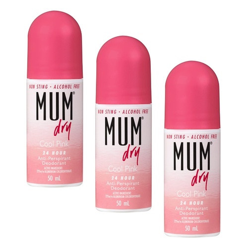 Mum Dry Antiperspirant Roll-On Deodorant Cool Pink 50mL Pack of 3
