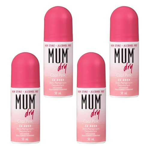 Mum Dry Antiperspirant Roll-On Deodorant Cool Pink 50mL Pack of 4