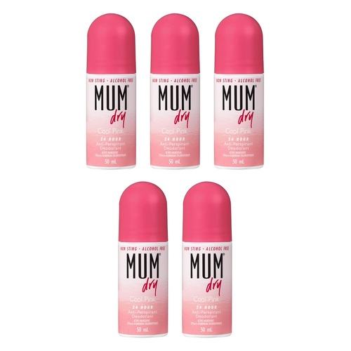 Mum Dry Antiperspirant Roll-On Deodorant Cool Pink 50mL Pack of 5