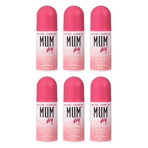 Mum Dry Antiperspirant Roll-On Deodorant Cool Pink 50mL Pack of 6