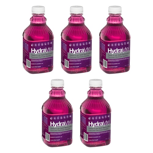 Hydralyte Apple Blackcurrant Flavoured Electrolyte Solution 1 L Pack of 5