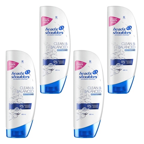 Head & Shoulders Clean & Balanced Anti Dandruff Conditioner 400mL Pack of 4