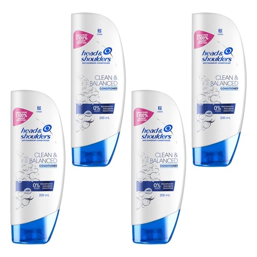 Head & Shoulders Clean & Balanced Anti Dandruff Conditioner 200mL Pack of 4