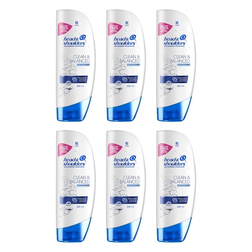 Head & Shoulders Clean & Balanced Anti Dandruff Conditioner 200mL Pack of 6
