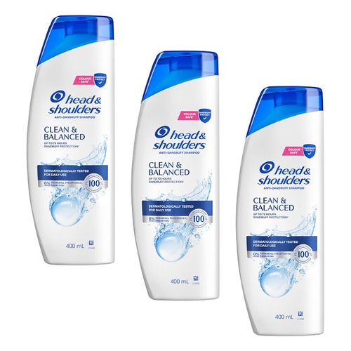 Head & Shoulders Clean & Balanced Anti-Dandruff Shampoo 400mL Pack of 3