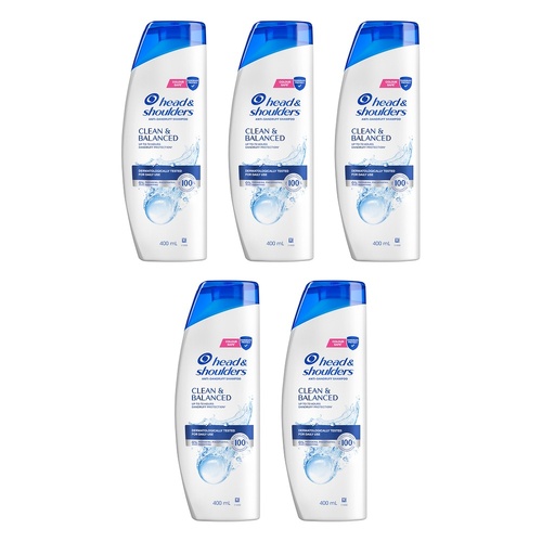 Head & Shoulders Clean & Balanced Anti-Dandruff Shampoo 400mL Pack of 5
