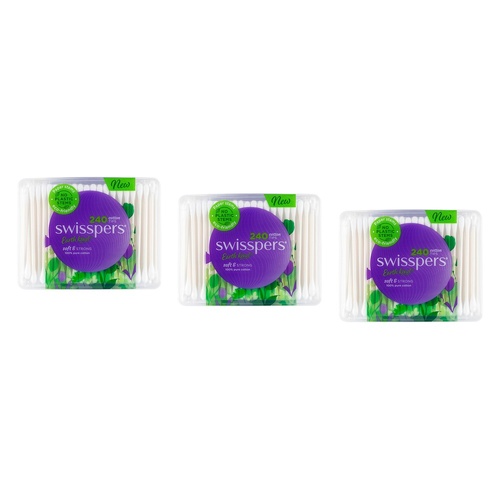Swisspers Cotton Tips Paper Stems 240 Pack Bundle of 3