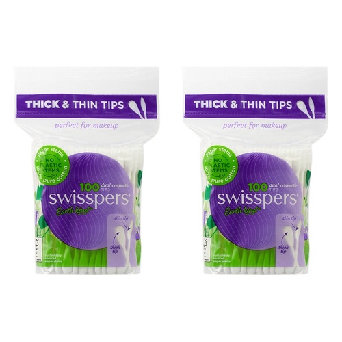 Swisspers Dual Cosmetic Tips Paper Stems 100 Pack Bundle of 2