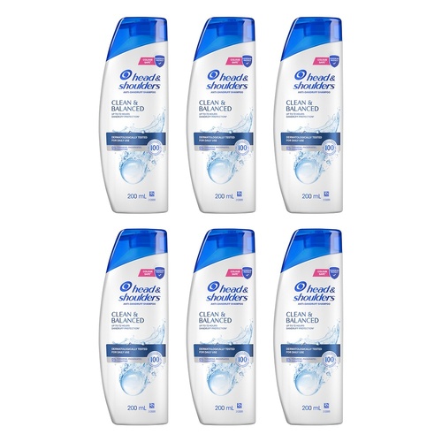 Head & Shoulders Clean & Balanced Anti-Dandruff Shampoo 200mL Pack of 6