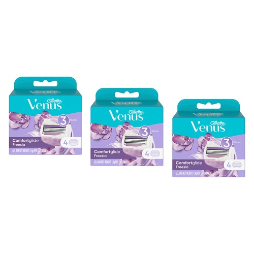 Gillette Venus Comfortglide Freesia Blade Refills 4 Pack Bundle of 3
