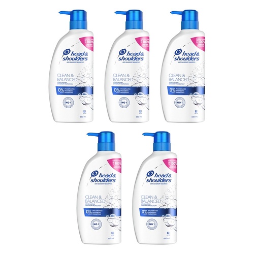 Head & Shoulders Clean & Balanced Anti-Dandruff Shampoo 660mL Pack of 5
