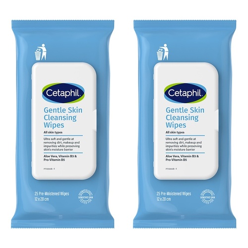 Cetaphil Gentle Skin Cleansing Wipes 25 Pack Bundle of 2