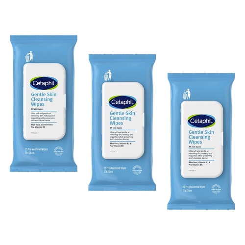 Cetaphil Gentle Skin Cleansing Wipes 25 Pack Bundle of 3