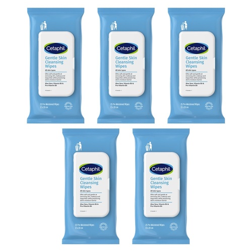 Cetaphil Gentle Skin Cleansing Wipes 25 Pack Bundle of 5