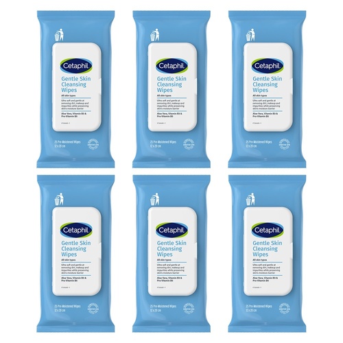 Cetaphil Gentle Skin Cleansing Wipes 25 Pack Bundle of 6