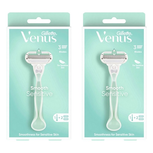 Gillette Venus Smooth Sensitive Razor Handle + 2 Refills 3 Piece Pack of 2
