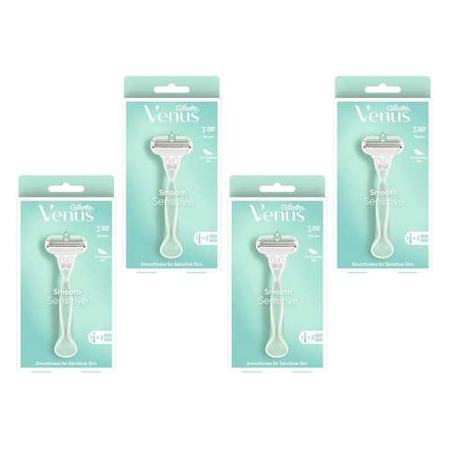 Gillette Venus Smooth Sensitive Razor Handle + 2 Refills 3 Piece Pack of 4