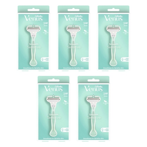 Gillette Venus Smooth Sensitive Razor Handle + 2 Refills 3 Piece Pack of 5