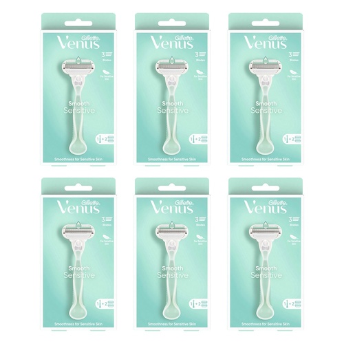 Gillette Venus Smooth Sensitive Razor Handle + 2 Refills 3 Piece Pack of 6