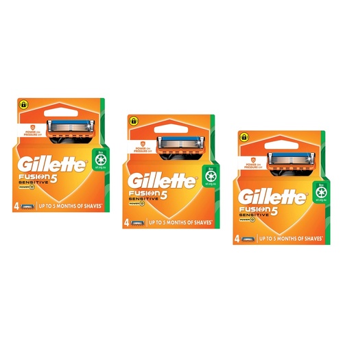 Gillette Fusion Power Razor Blade Refills, 4 Pack Bundle of 3